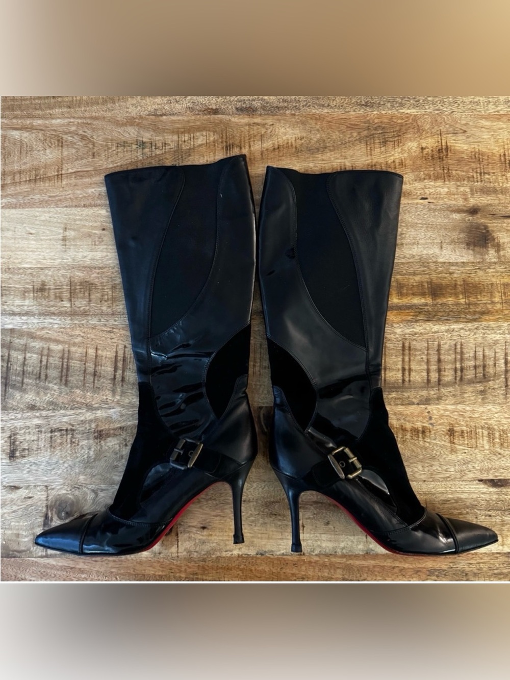Luciano Padovan Made In Italy Black pointy Heeled Boots vintage patent leather